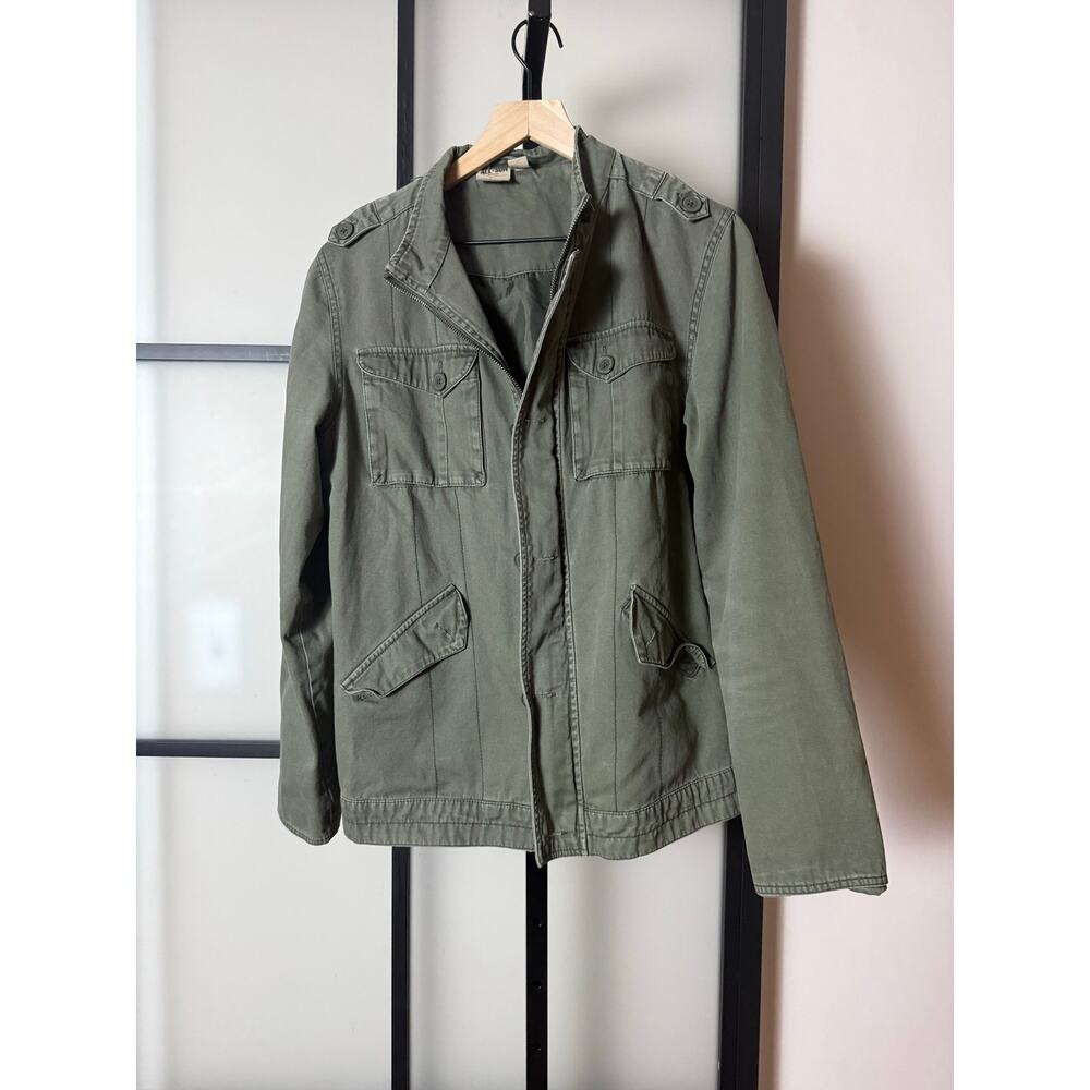 All-Son Olive Green Military Style Jacket Zip and Button Front Size Medium